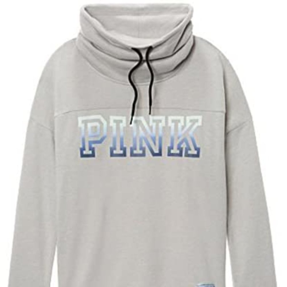 VS Pink Gray Cowl neck Pullover Sweatshirt Ombré Logo Sz L